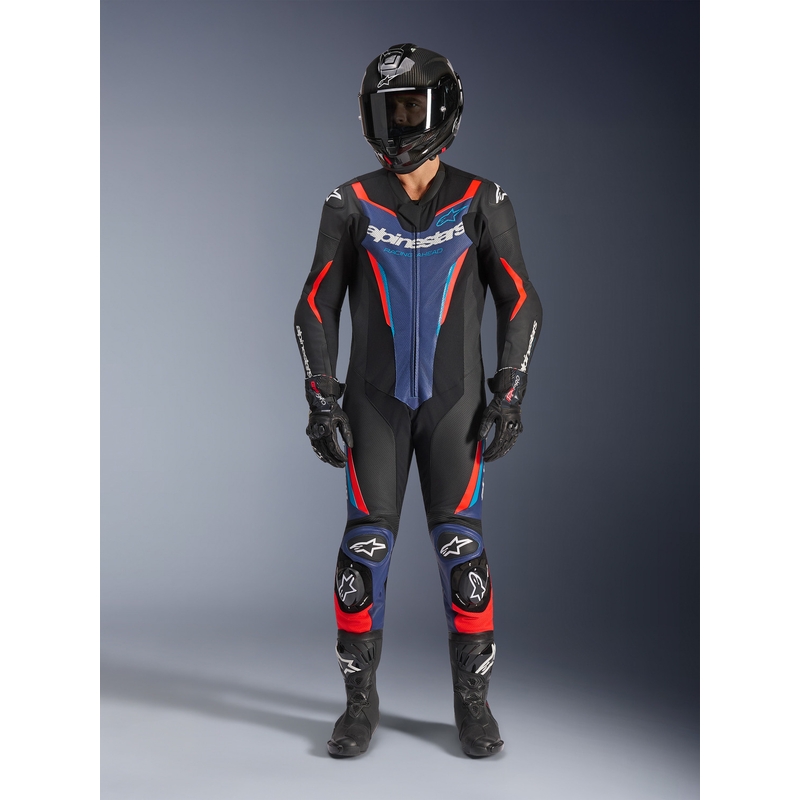 Costum de motocicletă Alpinestars GP FORCE V2 dintr-o singură piesă negru-albastru-roșu fluo