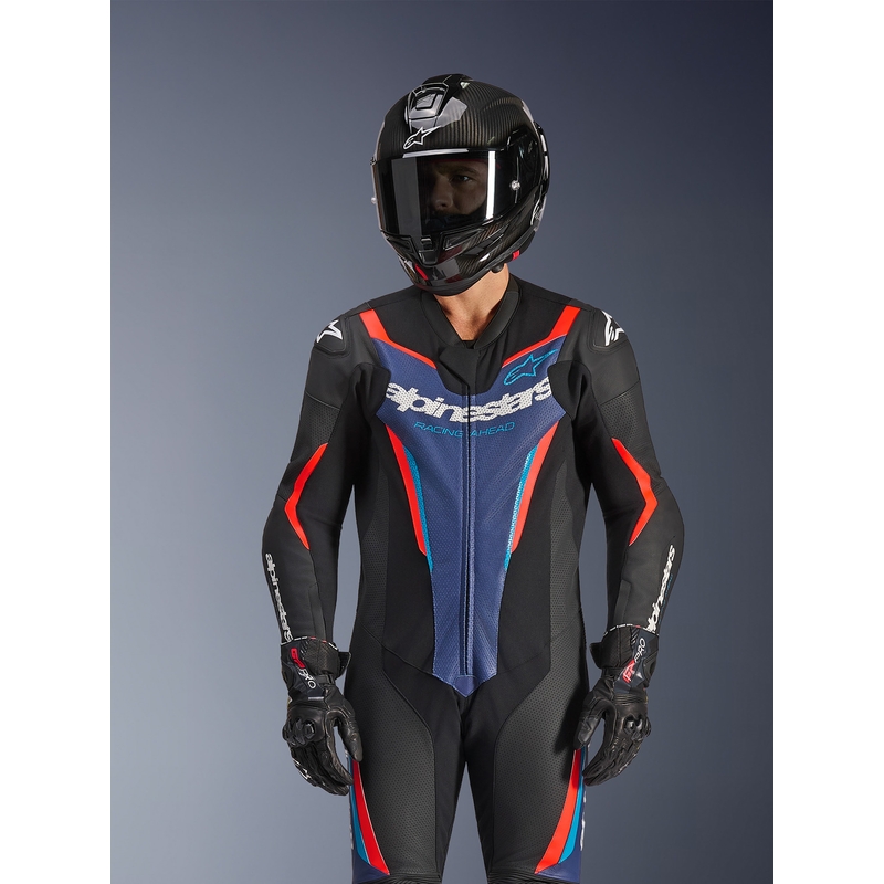 Costum de motocicletă Alpinestars GP FORCE V2 dintr-o singură piesă negru-albastru-roșu fluo