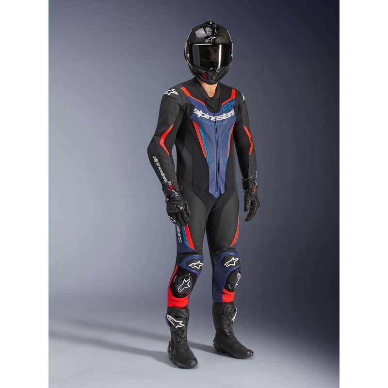 Costum de motocicletă Alpinestars GP FORCE V2 dintr-o singură piesă negru-albastru-roșu fluo