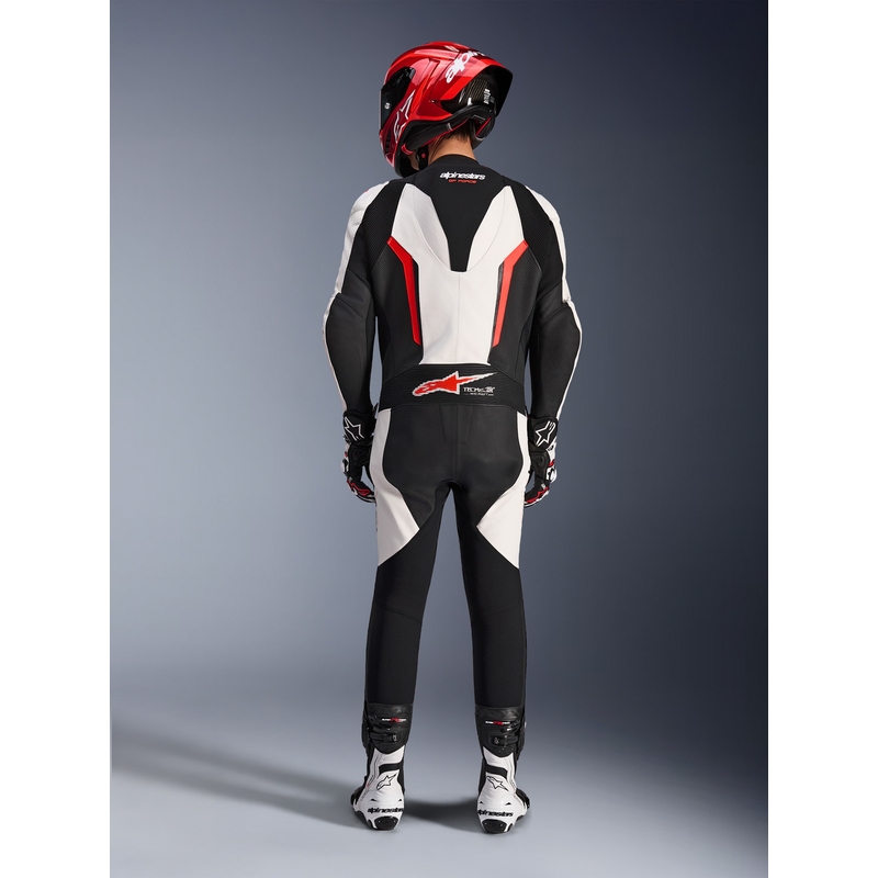 Costum de motocicletă Alpinestars GP FORCE V2 dintr-o singură piesă alb-negru-roșu fluo