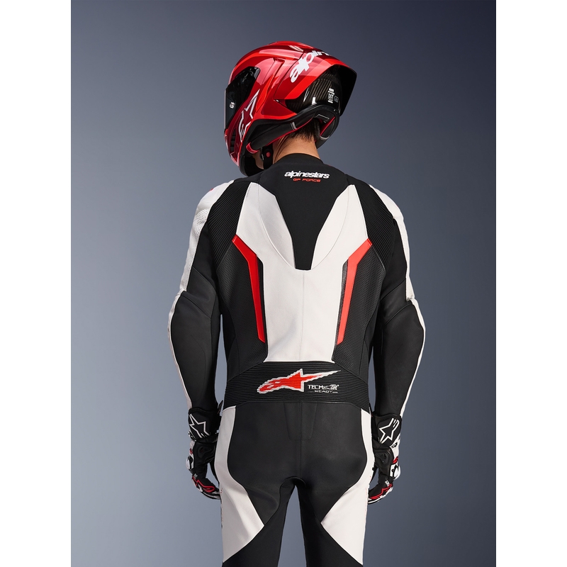 Costum de motocicletă Alpinestars GP FORCE V2 dintr-o singură piesă alb-negru-roșu fluo
