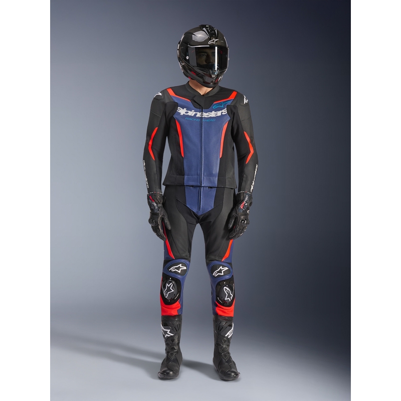 Costum de motocicletă Alpinestars GP Force V2 din două piese negru-albastru-roșu fluo