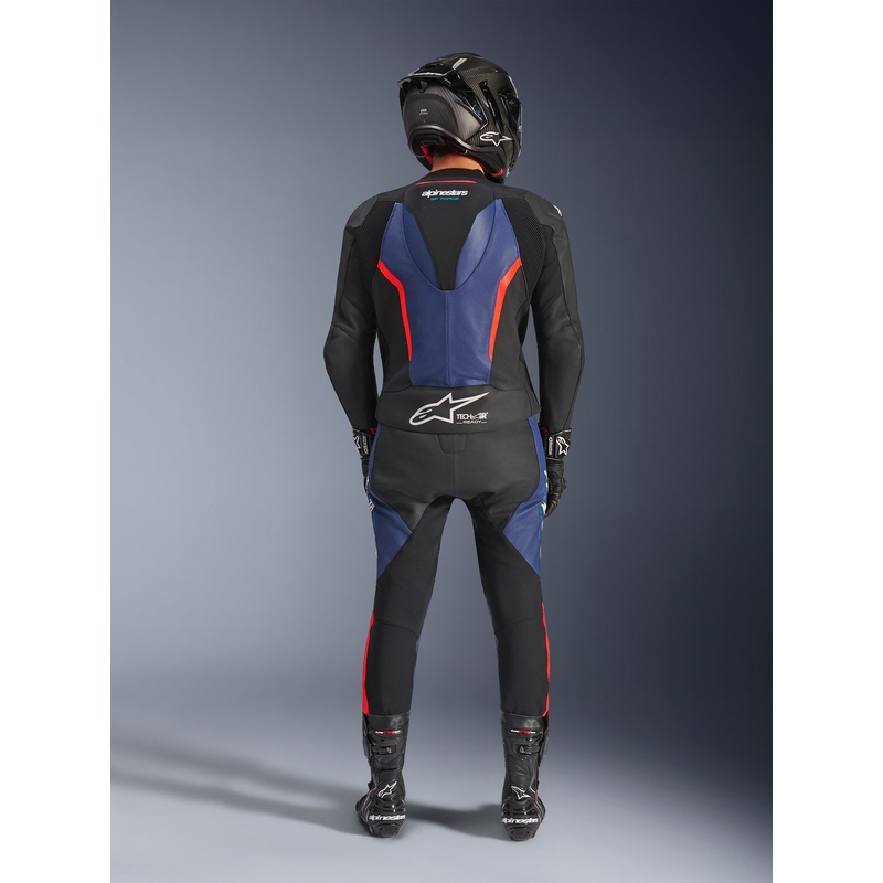 Costum de motocicletă Alpinestars GP Force V2 din două piese negru-albastru-roșu fluo