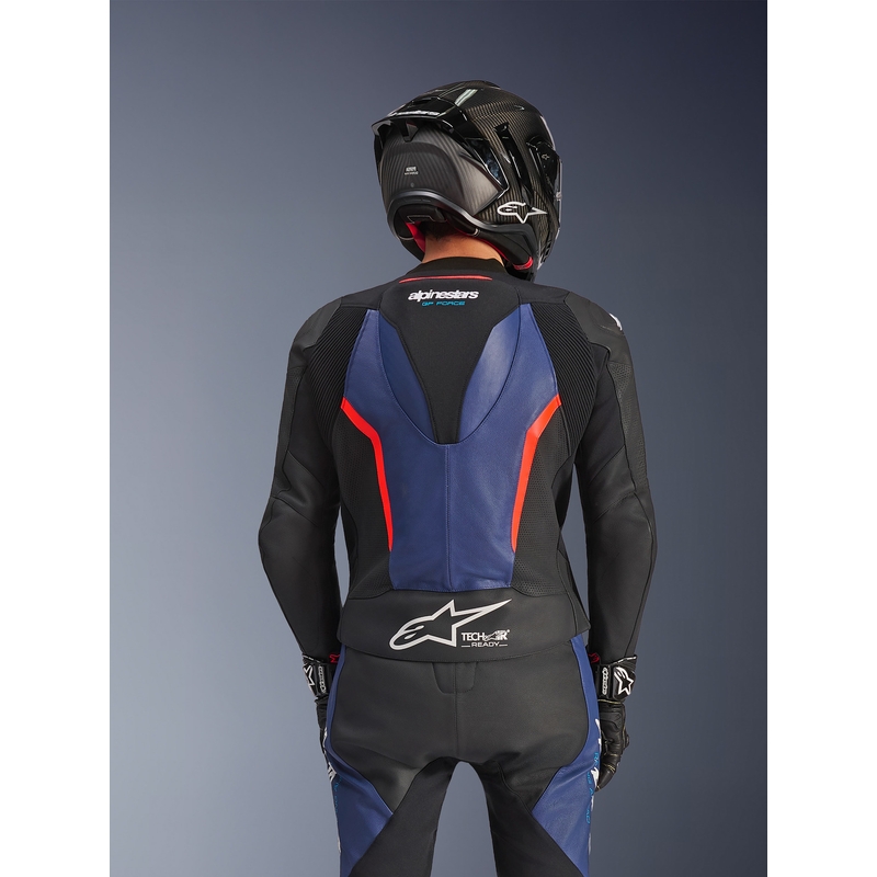 Costum de motocicletă Alpinestars GP Force V2 din două piese negru-albastru-roșu fluo