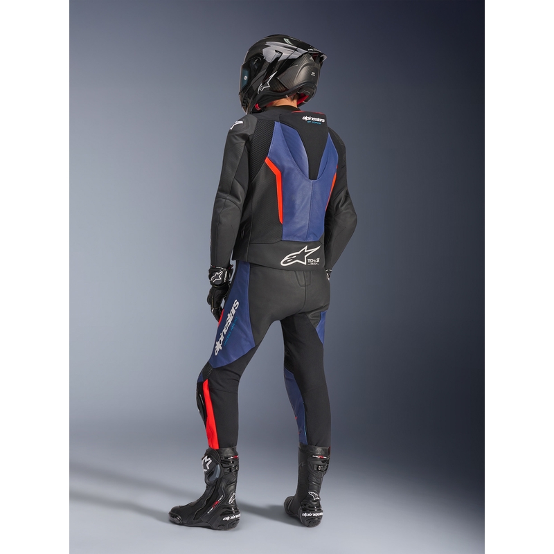 Costum de motocicletă Alpinestars GP Force V2 din două piese negru-albastru-roșu fluo