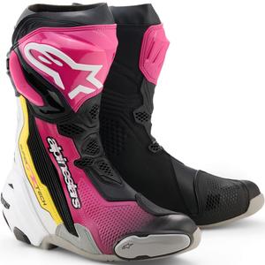 Ghete moto Alpinestars Supertech R negru-alb-roz-galben