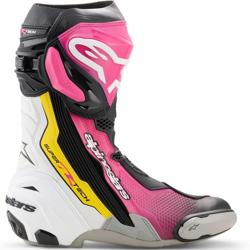 Ghete moto Alpinestars Supertech R negru-alb-roz-galben