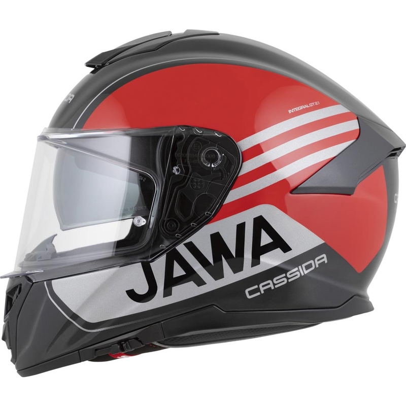 Cască integrală pentru motocicletă Cassida Integral GT 2.1 Jawa Sport, negru-roșu-argintiu