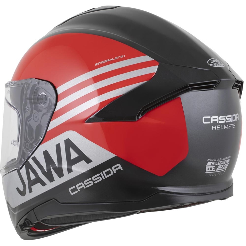 Cască integrală pentru motocicletă Cassida Integral GT 2.1 Jawa Sport, negru-roșu-argintiu