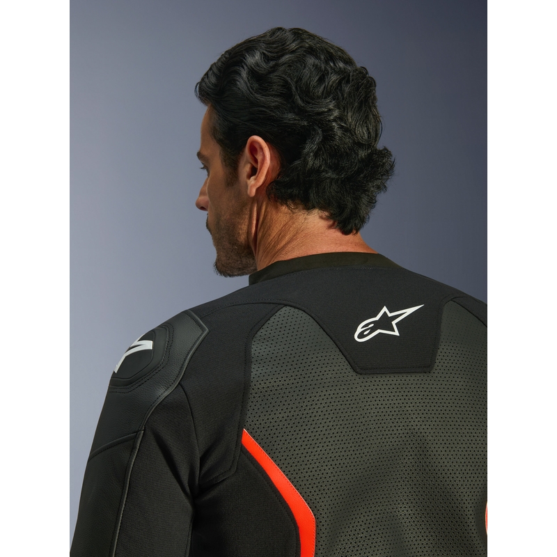 Geacă de piele pentru motocicletă Alpinestars GP Force V2 Airflow negru-fluoro-roșu-alb