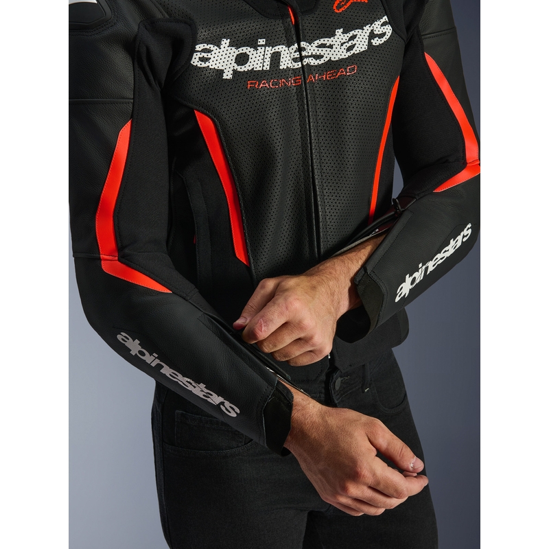 Geacă de piele pentru motocicletă Alpinestars GP Force V2 Airflow negru-fluoro-roșu-alb