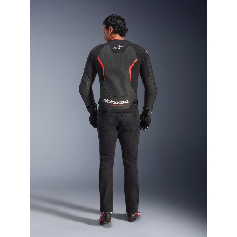 Geacă de piele pentru motocicletă Alpinestars GP Force V2 Airflow negru-fluoro-roșu-alb