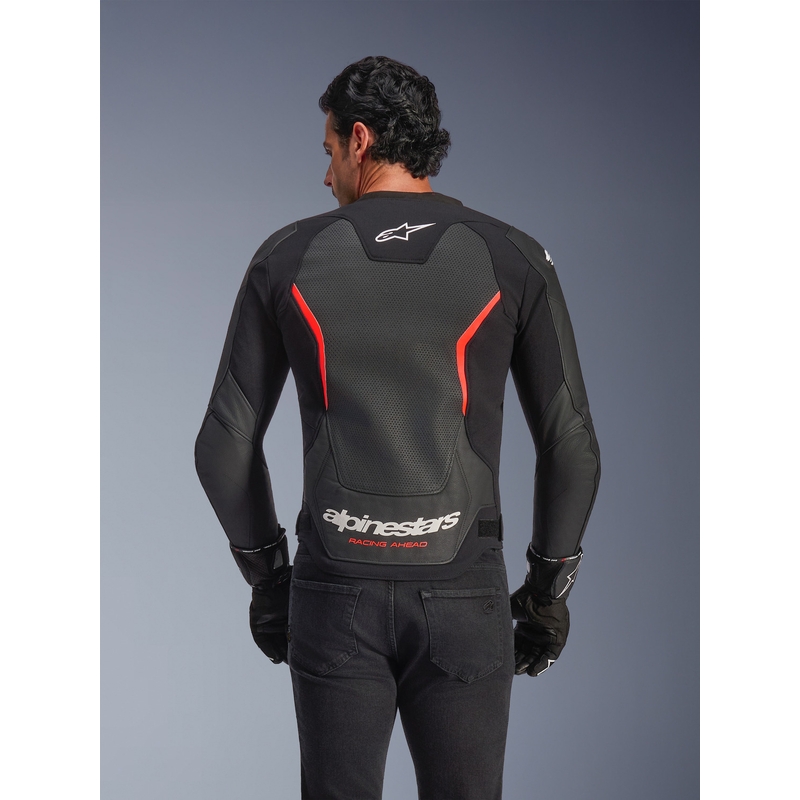 Geacă de piele pentru motocicletă Alpinestars GP Force V2 Airflow negru-fluoro-roșu-alb