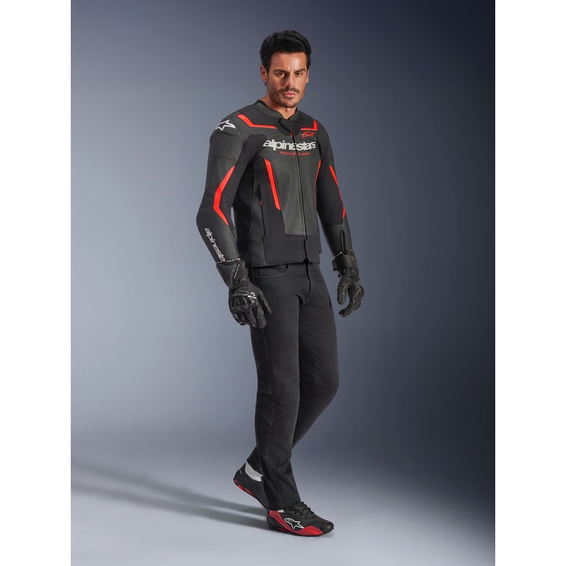 Geacă de piele pentru motocicletă Alpinestars GP Force V2 Airflow negru-fluoro-roșu-alb