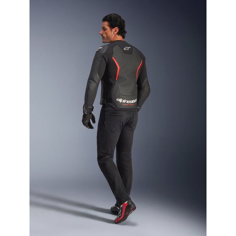Geacă de piele pentru motocicletă Alpinestars GP Force V2 Airflow negru-fluoro-roșu-alb