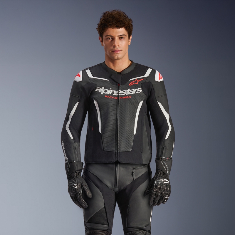 Geacă de piele pentru motocicletă Alpinestars GP Force V2 Airflow negru-alb