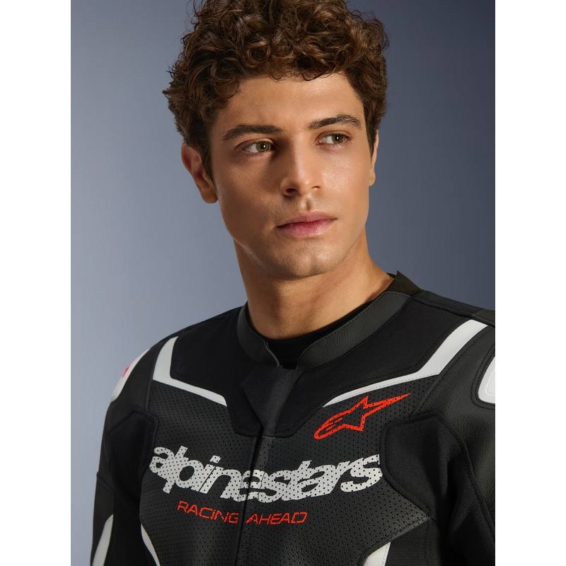Geacă de piele pentru motocicletă Alpinestars GP Force V2 Airflow negru-alb