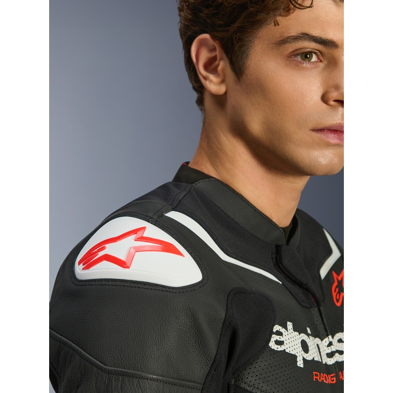 Geacă de piele pentru motocicletă Alpinestars GP Force V2 Airflow negru-alb