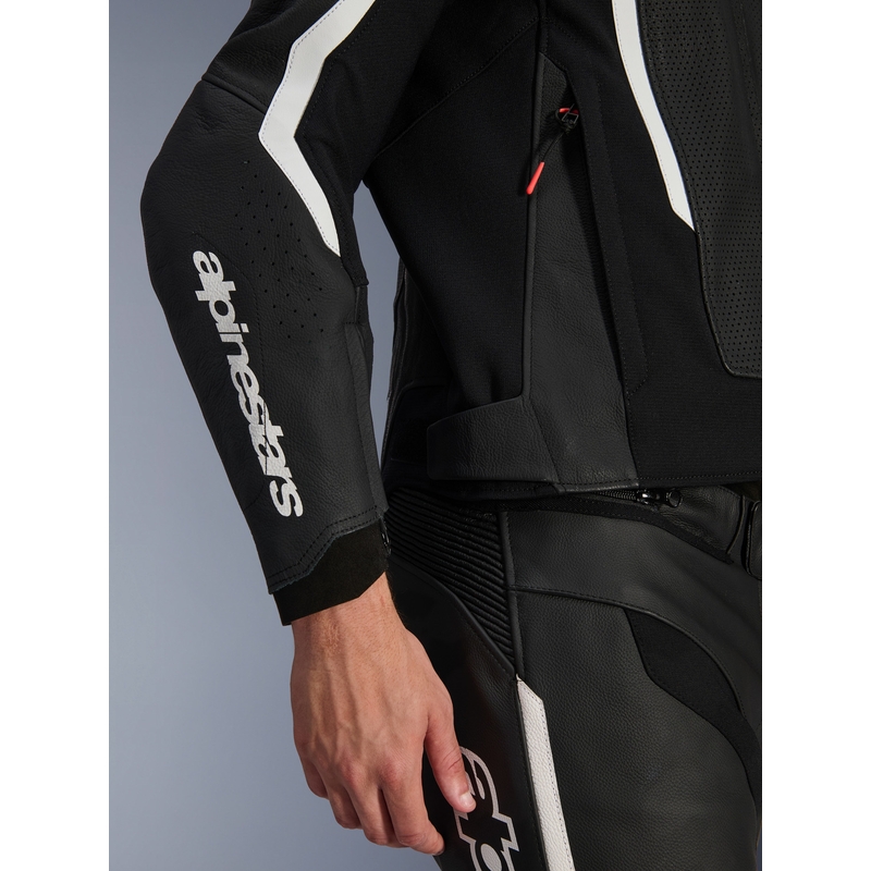 Geacă de piele pentru motocicletă Alpinestars GP Force V2 Airflow negru-alb