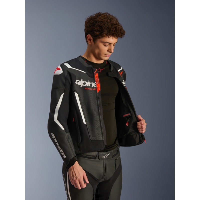 Geacă de piele pentru motocicletă Alpinestars GP Force V2 Airflow negru-alb