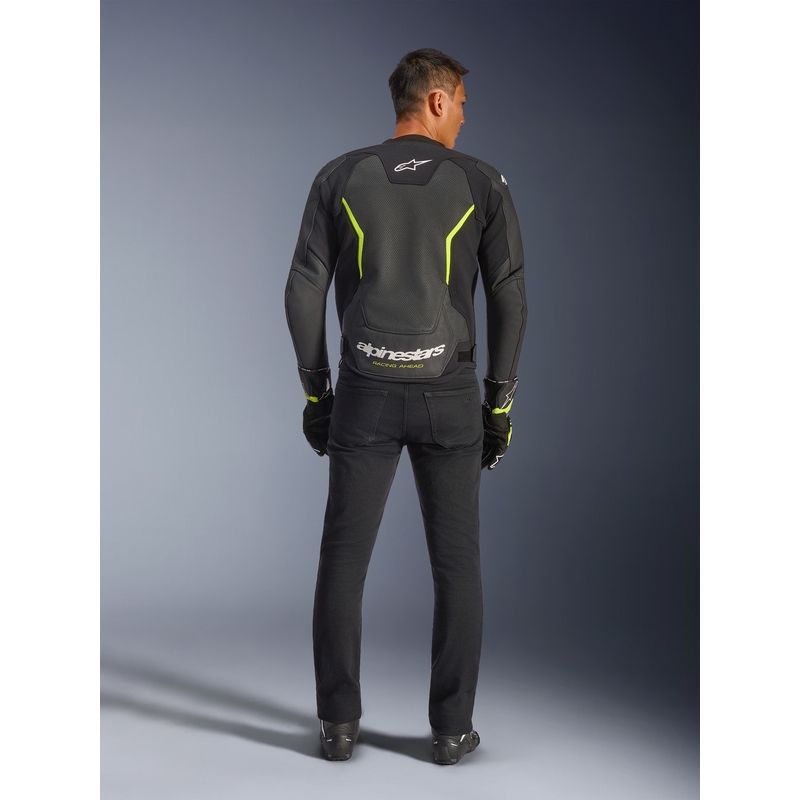 Geacă de piele pentru motocicletă Alpinestars GP Force V2 Airflow negru-galben fluo