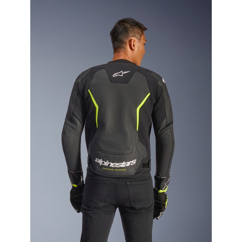 Geacă de piele pentru motocicletă Alpinestars GP Force V2 Airflow negru-galben fluo