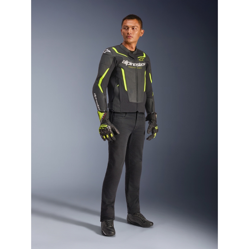 Geacă de piele pentru motocicletă Alpinestars GP Force V2 Airflow negru-galben fluo