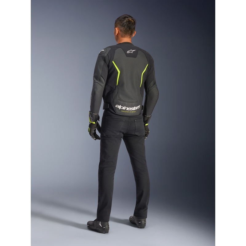 Geacă de piele pentru motocicletă Alpinestars GP Force V2 Airflow negru-galben fluo