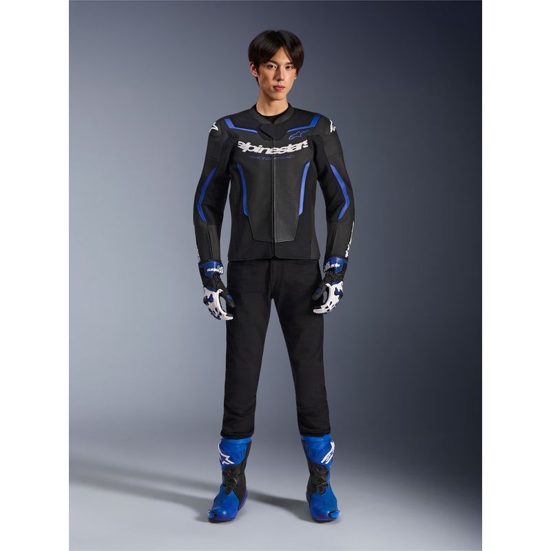Geacă de piele pentru motocicletă Alpinestars GP Force V2 Airflow negru-albastru metalizat