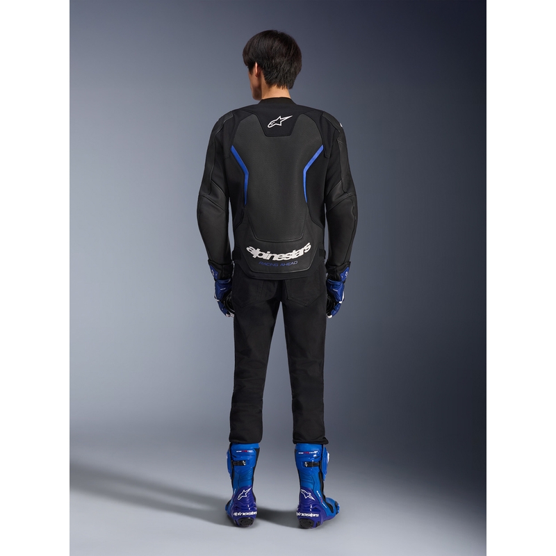 Geacă de piele pentru motocicletă Alpinestars GP Force V2 Airflow negru-albastru metalizat