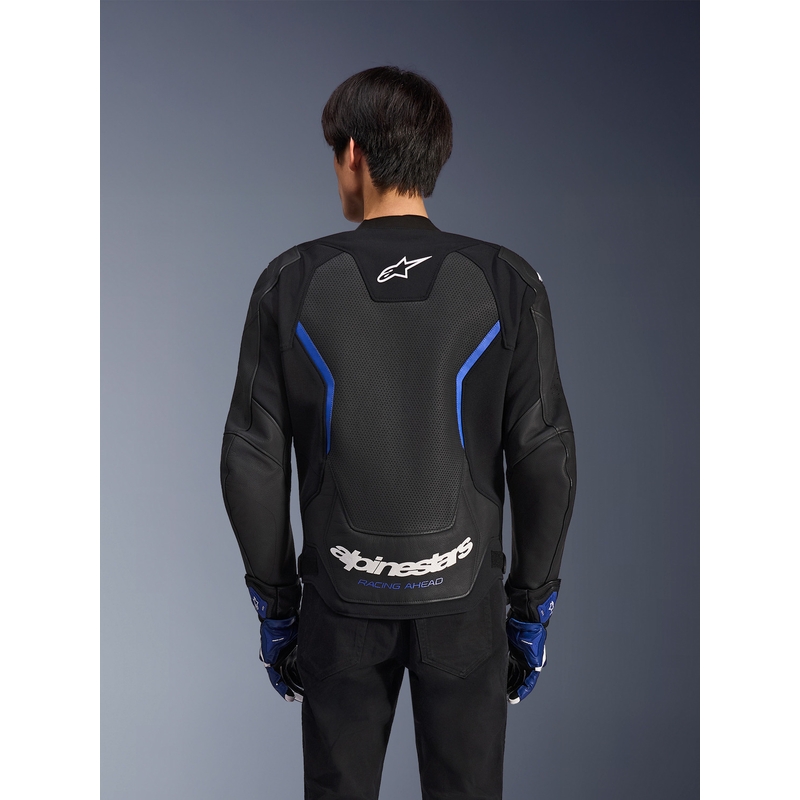 Geacă de piele pentru motocicletă Alpinestars GP Force V2 Airflow negru-albastru metalizat