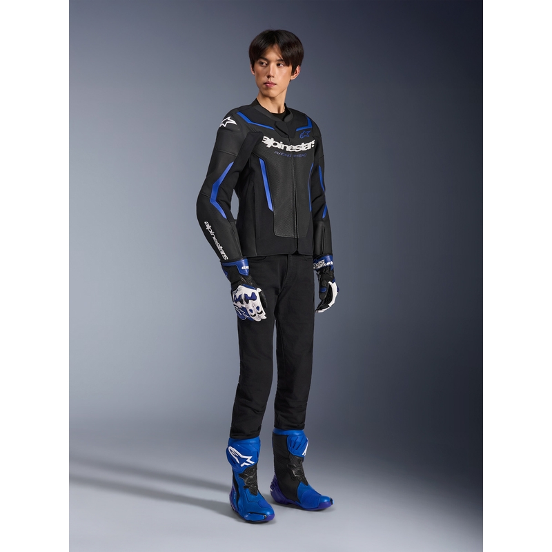Geacă de piele pentru motocicletă Alpinestars GP Force V2 Airflow negru-albastru metalizat