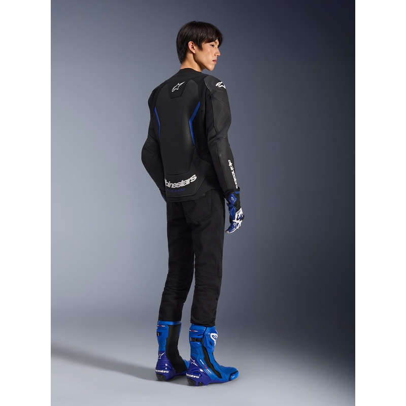 Geacă de piele pentru motocicletă Alpinestars GP Force V2 Airflow negru-albastru metalizat