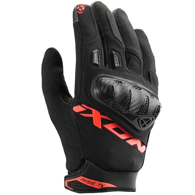 Mănuși motocicletă IXON Rise TX negru-roșu fluo