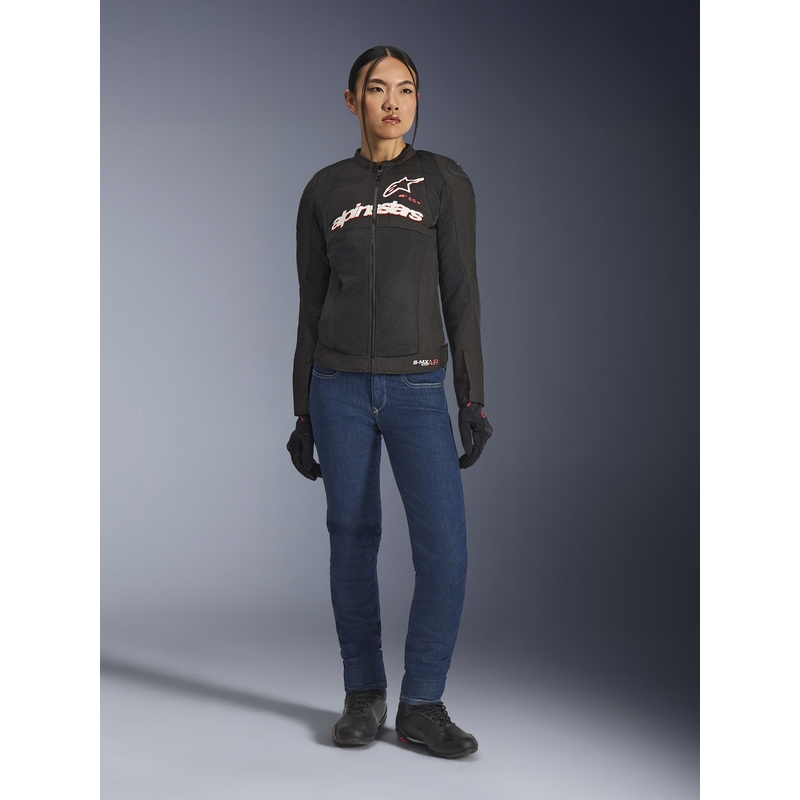 Geacă de motocicletă Alpinestars Stella SMX Air pentru femei negru-alb-roșu fluo