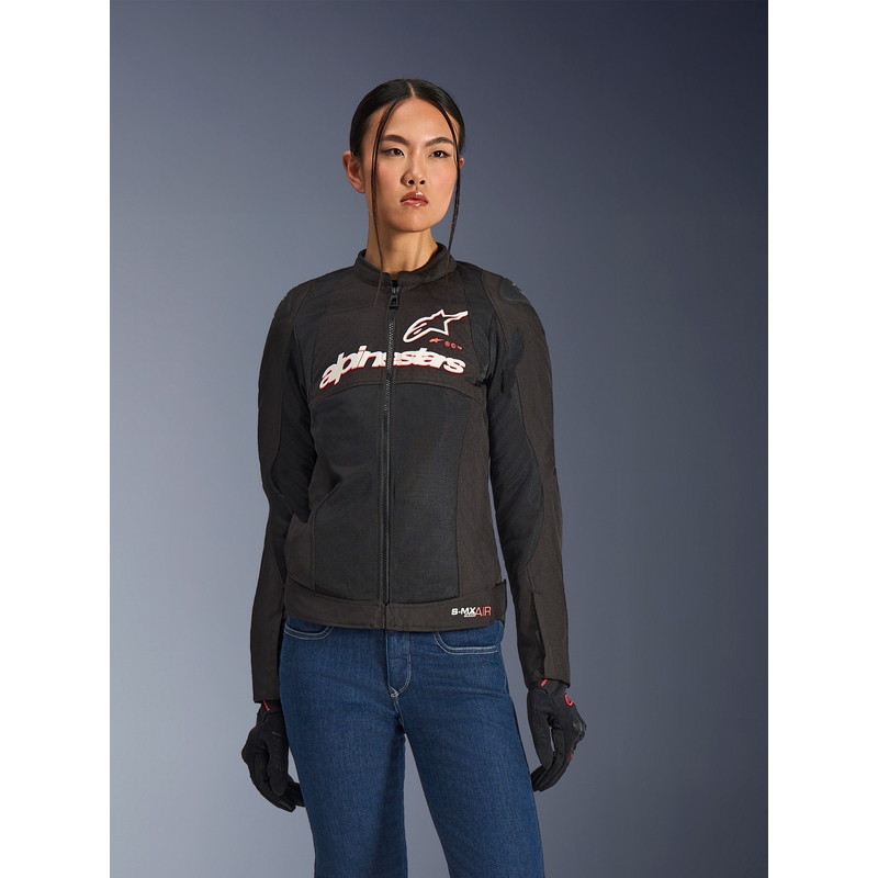 Geacă de motocicletă Alpinestars Stella SMX Air pentru femei negru-alb-roșu fluo