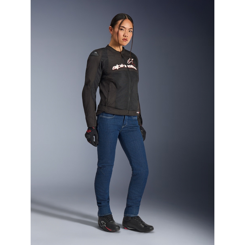 Geacă de motocicletă Alpinestars Stella SMX Air pentru femei negru-alb-roșu fluo