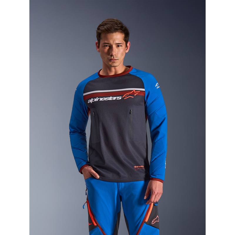Tricou motocross Alpinestars Maxdura Dual gri închis-albastru-portocaliu