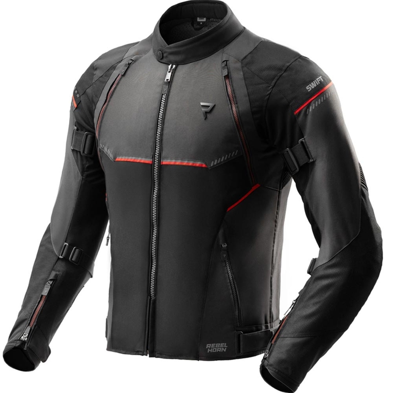 Geacă de motocicletă Rebelhorn Swift negru-gri închis-roșu