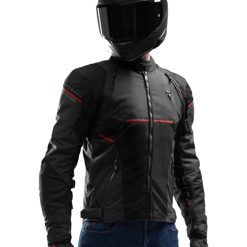 Geacă de motocicletă Rebelhorn Swift negru-gri închis-roșu