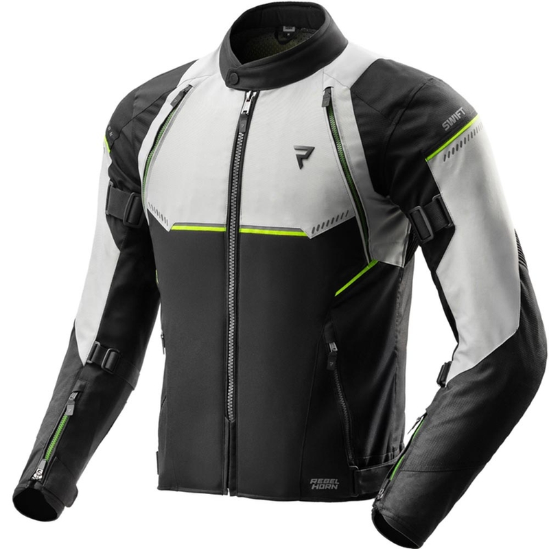 Geacă de motocicletă Rebelhorn Swift gri deschis-galben fluo