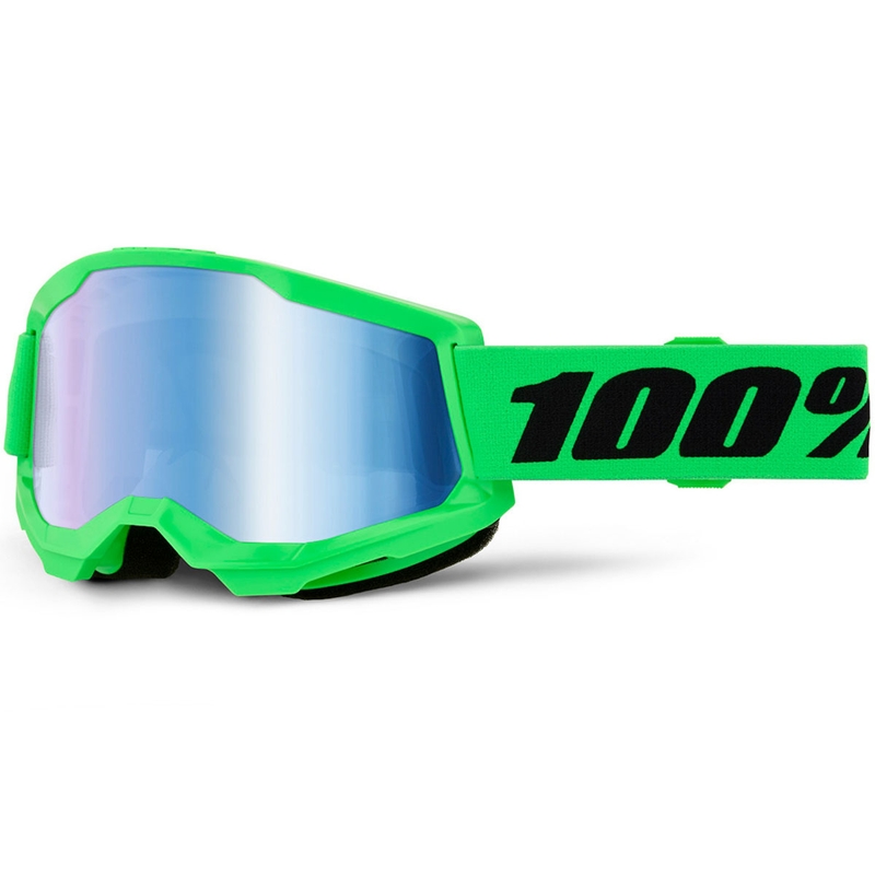 Ochelari motocross 100% STRATA 2 NEW verde fluo cu plexiglas albastru
