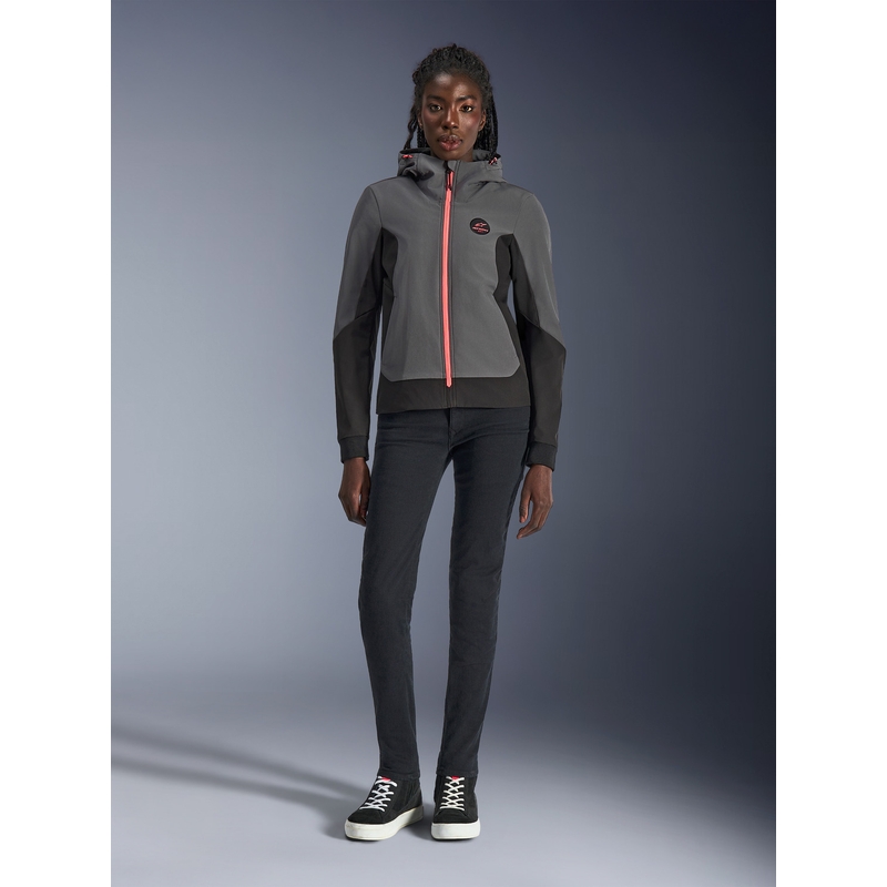 Geacă de motocicletă Alpinestars Stella Radium Tech Hoodie pentru femei gri închis-negru-roz