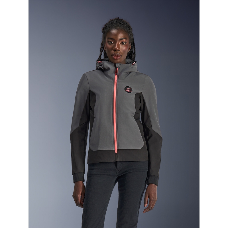 Geacă de motocicletă Alpinestars Stella Radium Tech Hoodie pentru femei gri închis-negru-roz