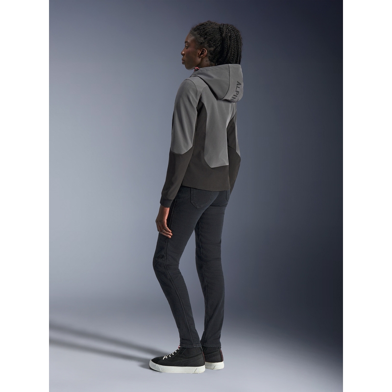 Geacă de motocicletă Alpinestars Stella Radium Tech Hoodie pentru femei gri închis-negru-roz
