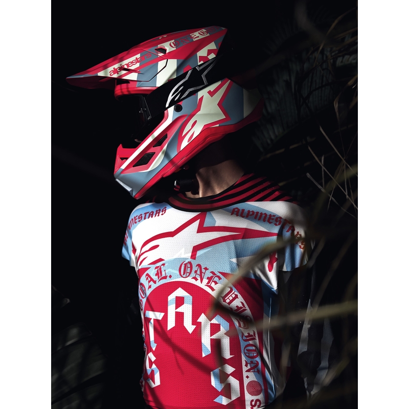 Cască motocross Alpinestars Supertech S-M7 ediție limitată Beast Coast gri-negru-portocaliu