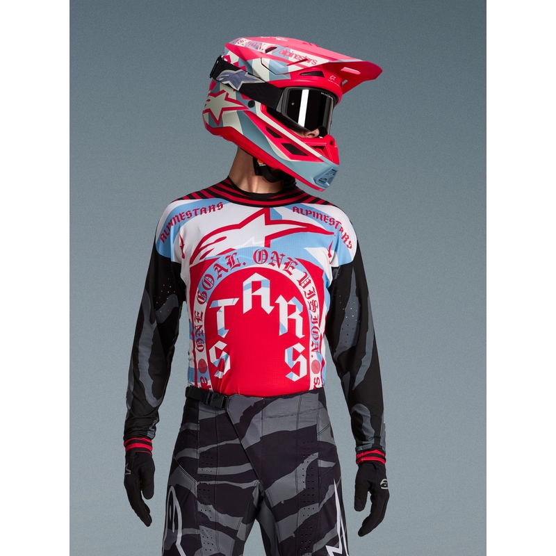 Tricou motocross Alpinestars Techstar ediție limitată Beast Coast gri-negru-portocaliu