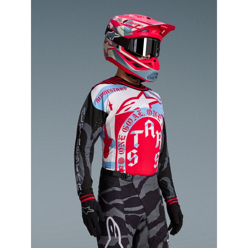 Tricou motocross Alpinestars Techstar ediție limitată Beast Coast gri-negru-portocaliu