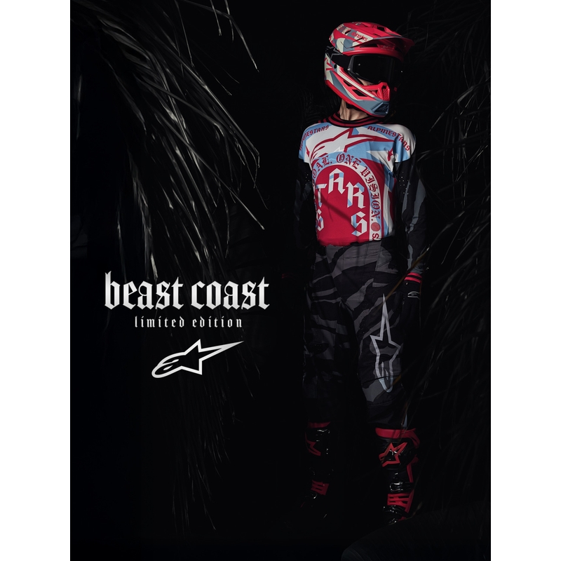 Tricou motocross Alpinestars Techstar ediție limitată Beast Coast gri-negru-portocaliu