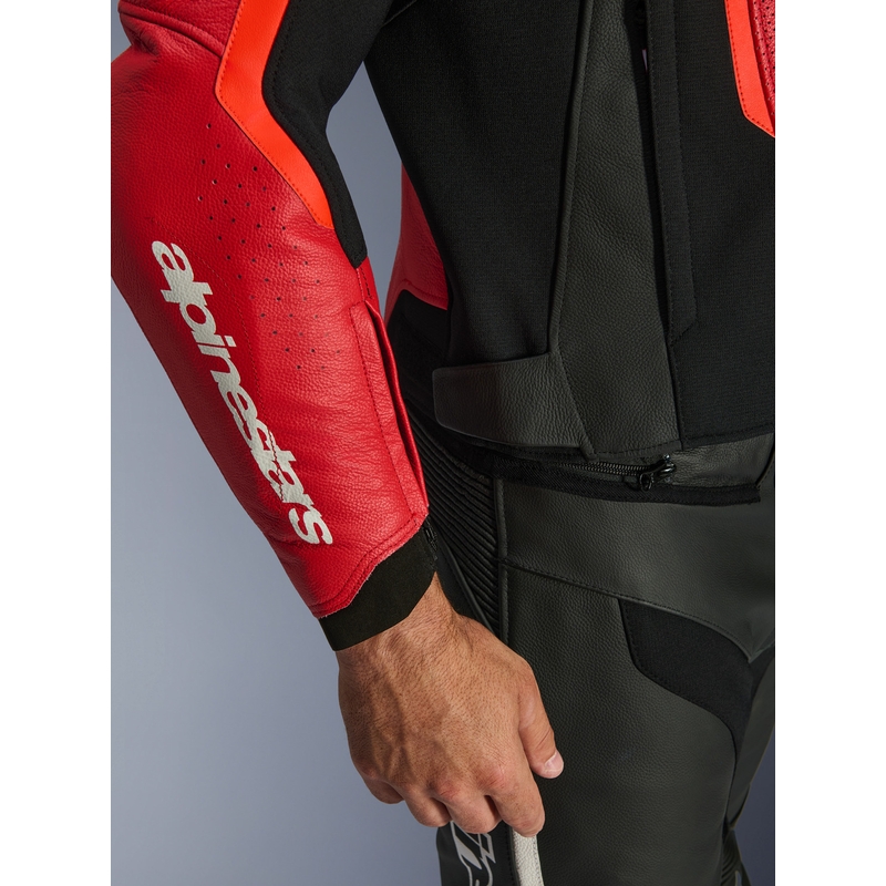 Geacă de piele pentru motocicletă Alpinestars GP Force V2 Airflow roșu fluo-negru-alb
